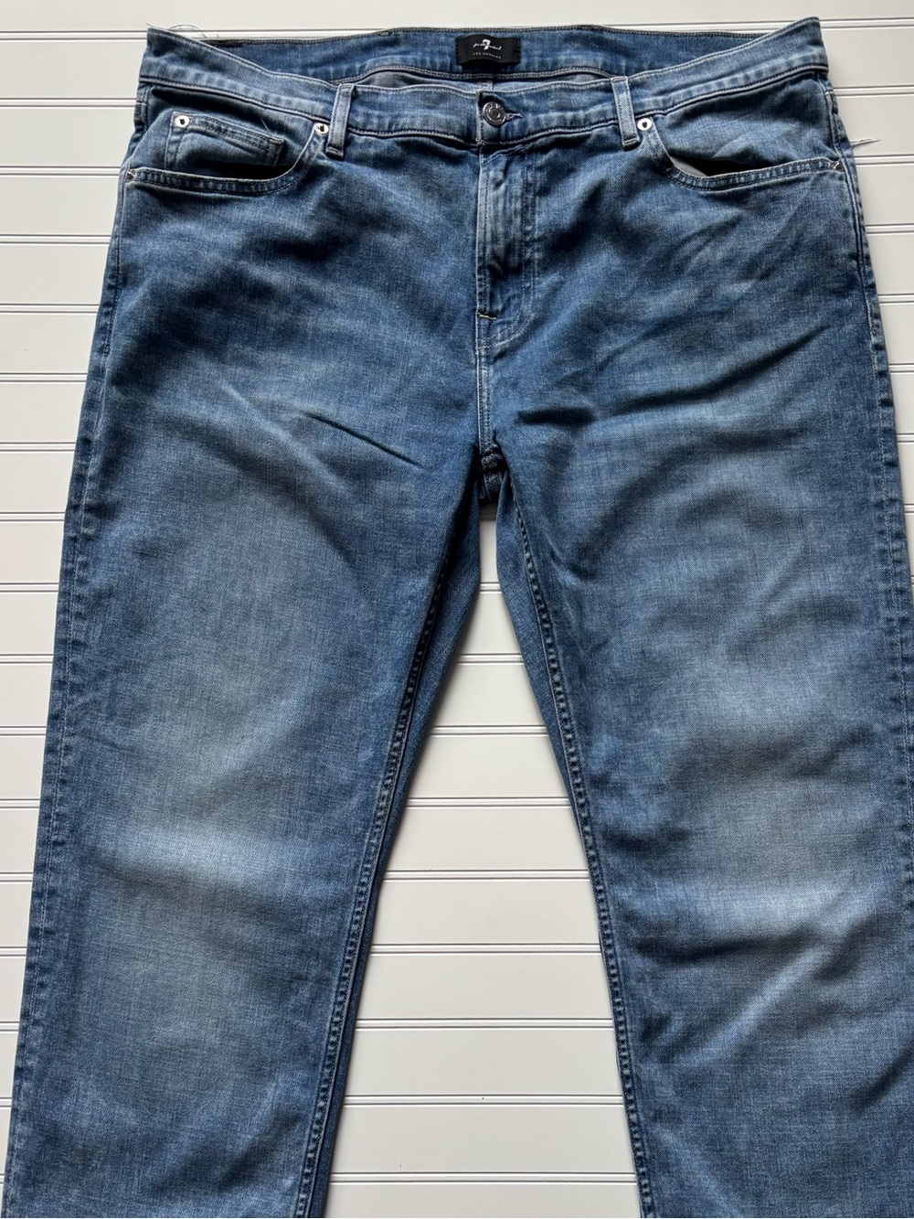 7 For All Mankind Men's Slim Straight Washed Blue Jeans